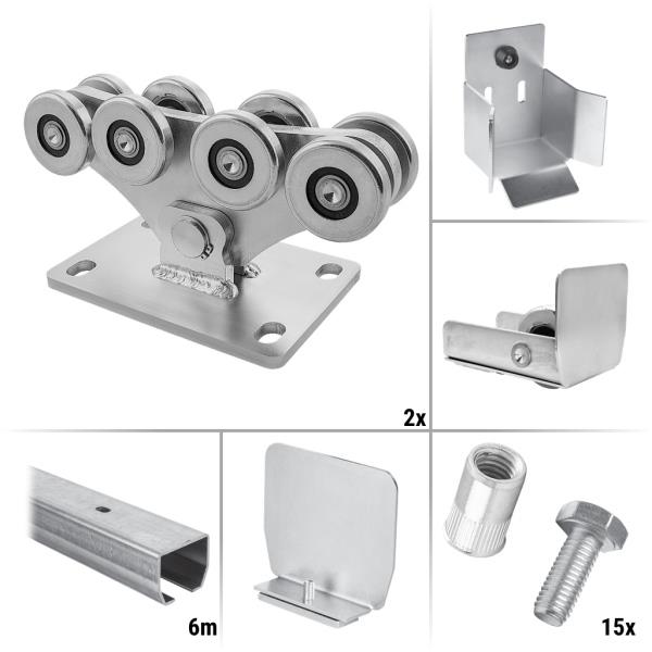9.0Z - sestava pro výrobu pojezdu posuvné nesené brány do průjezdu 4,1 m a 505 kg, pozinkovaný profil